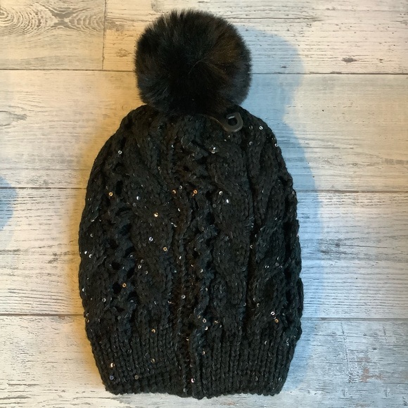 Kathy Ireland Solid Cable Knit Sequins Beanie - Picture 2 of 2